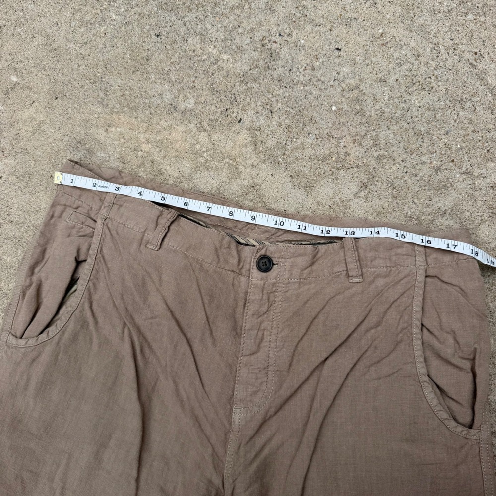 Murano Linen Trousers Mens 36x30 Brown Button Fly Baird McNutt Casual Beachy - Picture 11 of 12